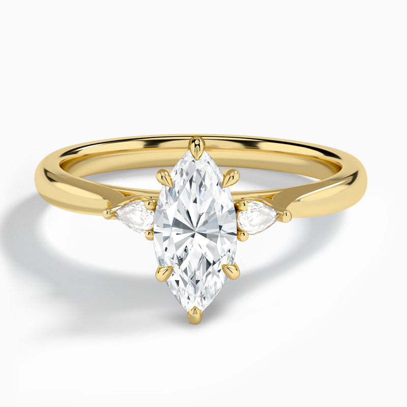 Marquise Perfect Fit Three Stone Lab Diamond Engagement Ring In 14K Yellow Gold - Lucenjuri
