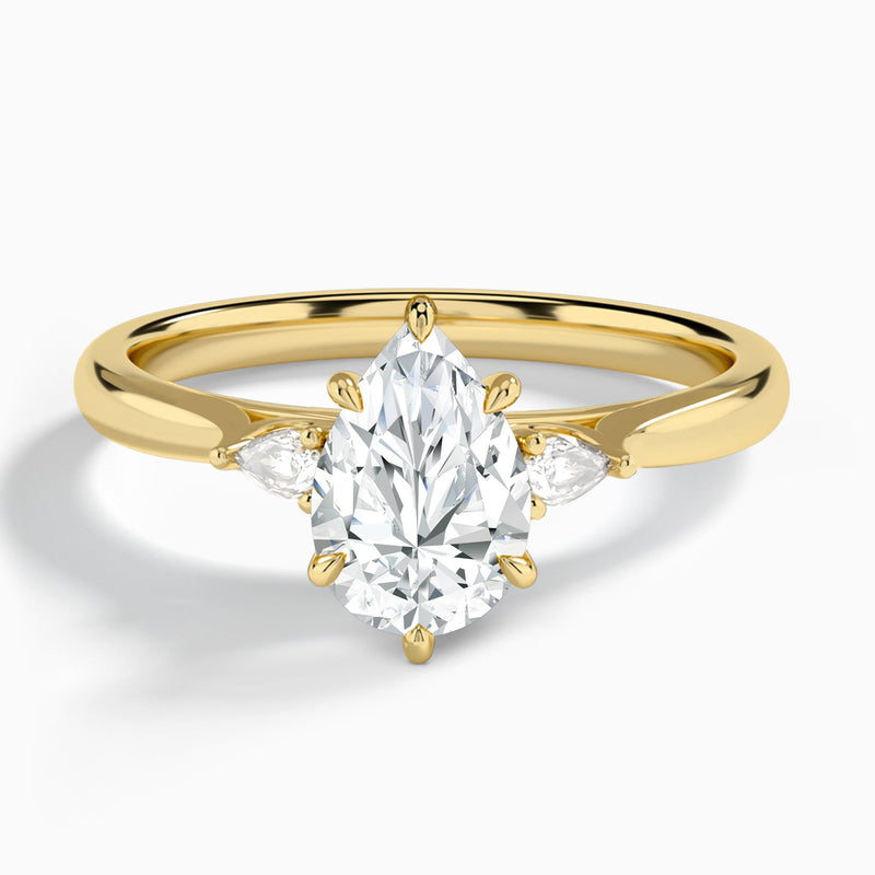 Pear Perfect Fit Three Stone Lab Diamond Engagement Ring In 18K Yellow Gold - Lucenjuri