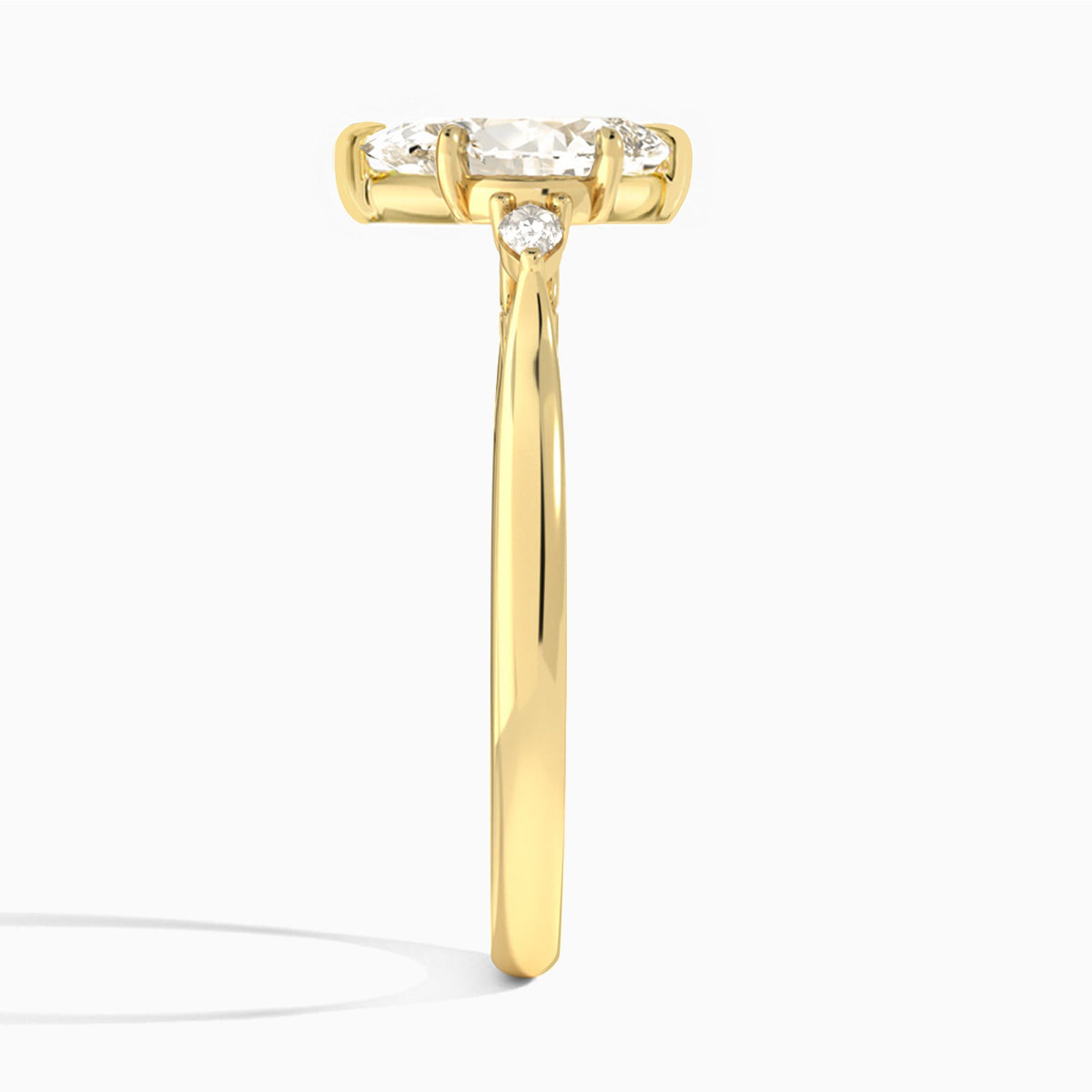 Pear Perfect Fit Three Stone Lab Diamond Engagement Ring In 18K Yellow Gold, Side View