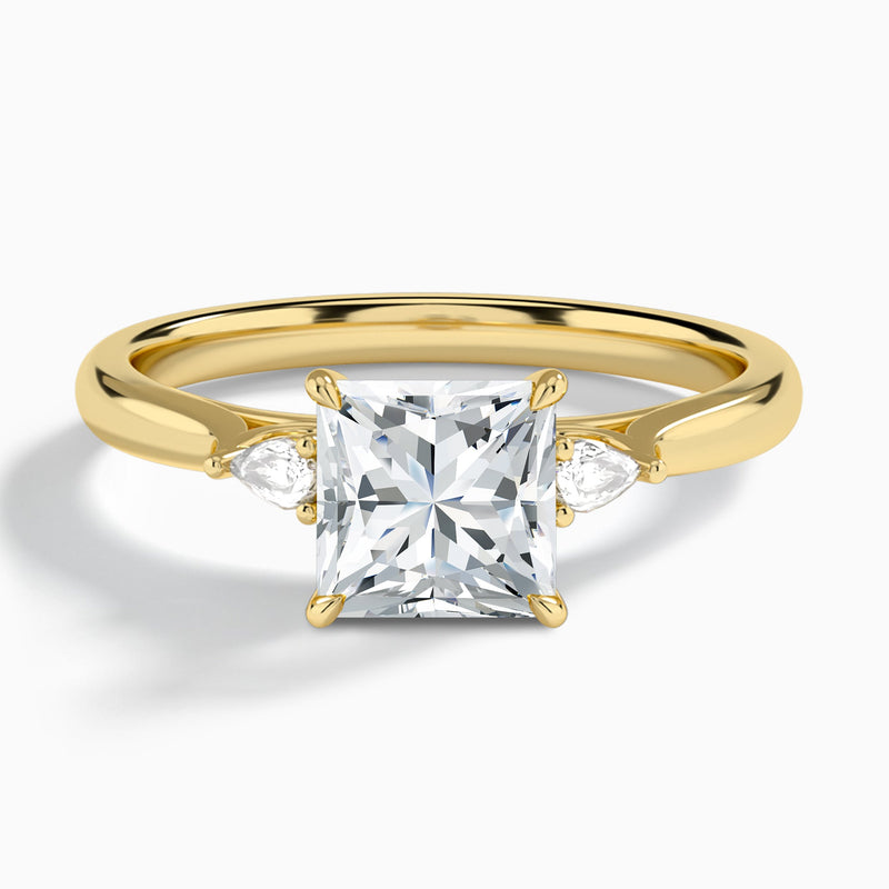 Princess Perfect Fit Three Stone Lab Diamond Engagement Ring In 14K Yellow Gold - Lucenjuri