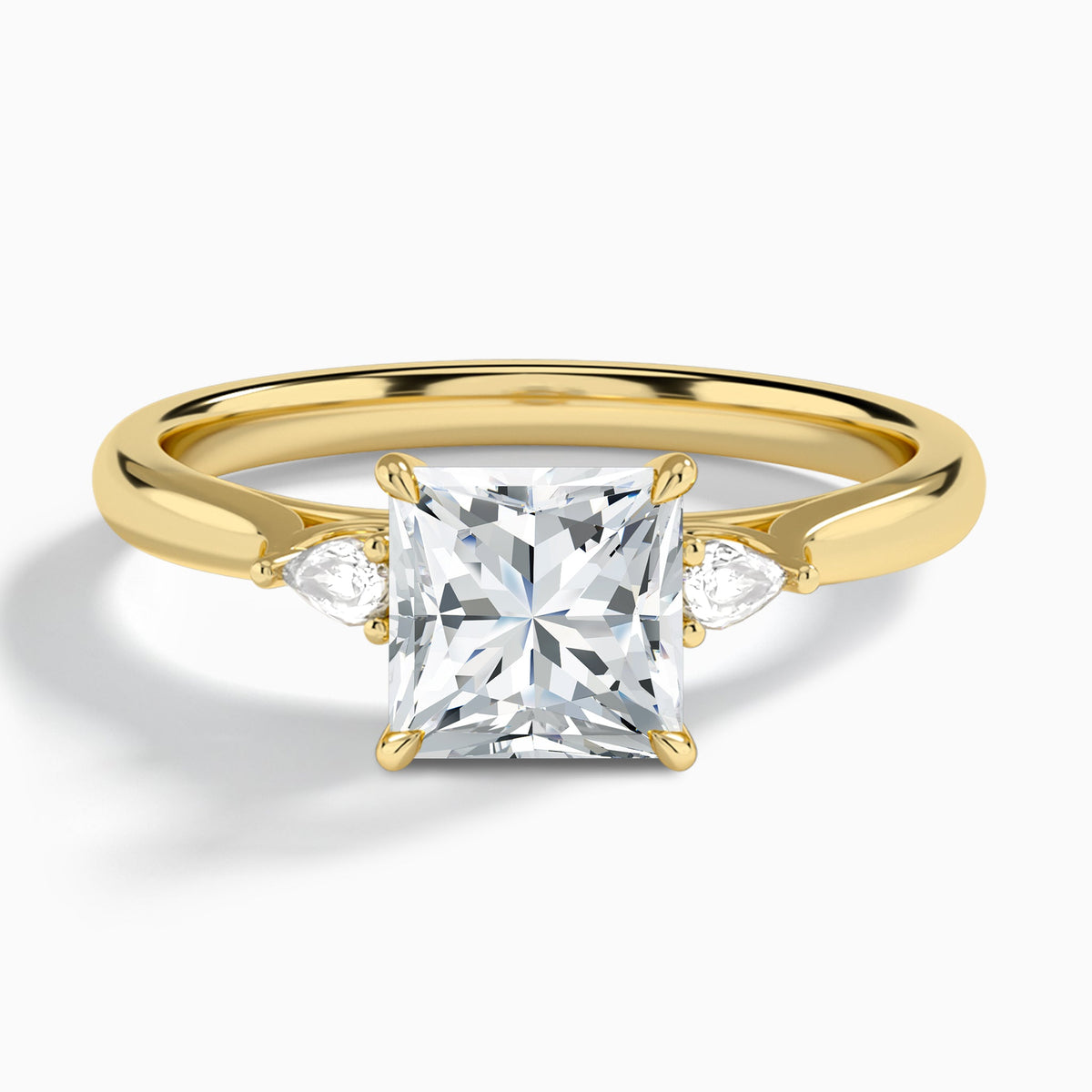 Princess Perfect Fit Three Stone Lab Diamond Engagement Ring In 18K Yellow Gold - Lucenjuri