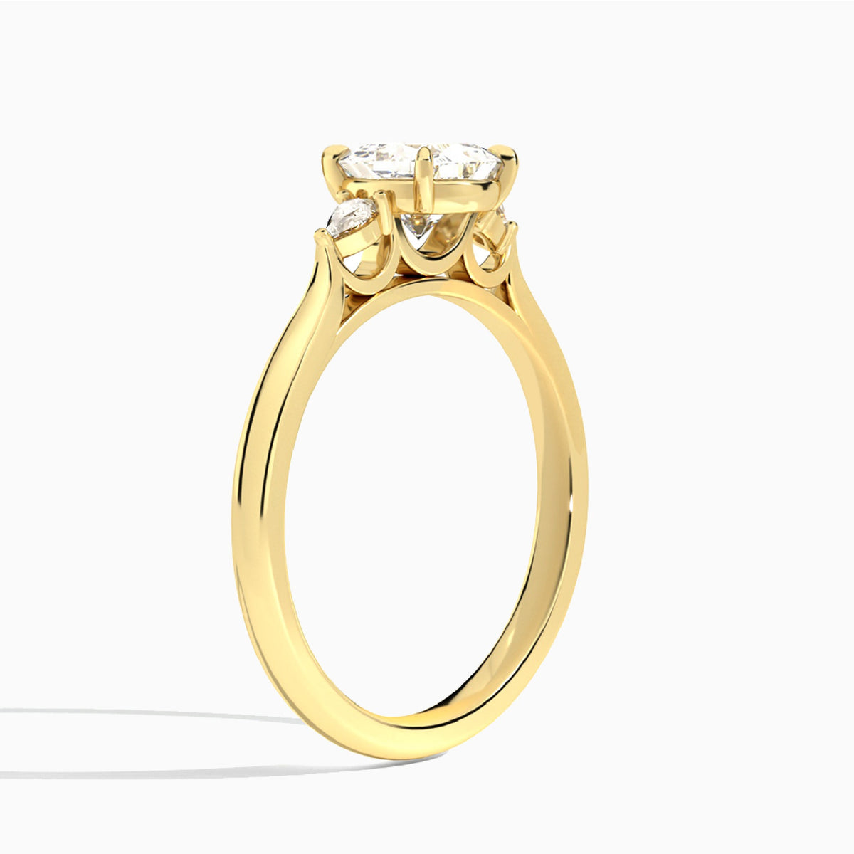 Princess Perfect Fit Three Stone Lab Diamond Engagement Ring In 18K Yellow Gold, Angle View