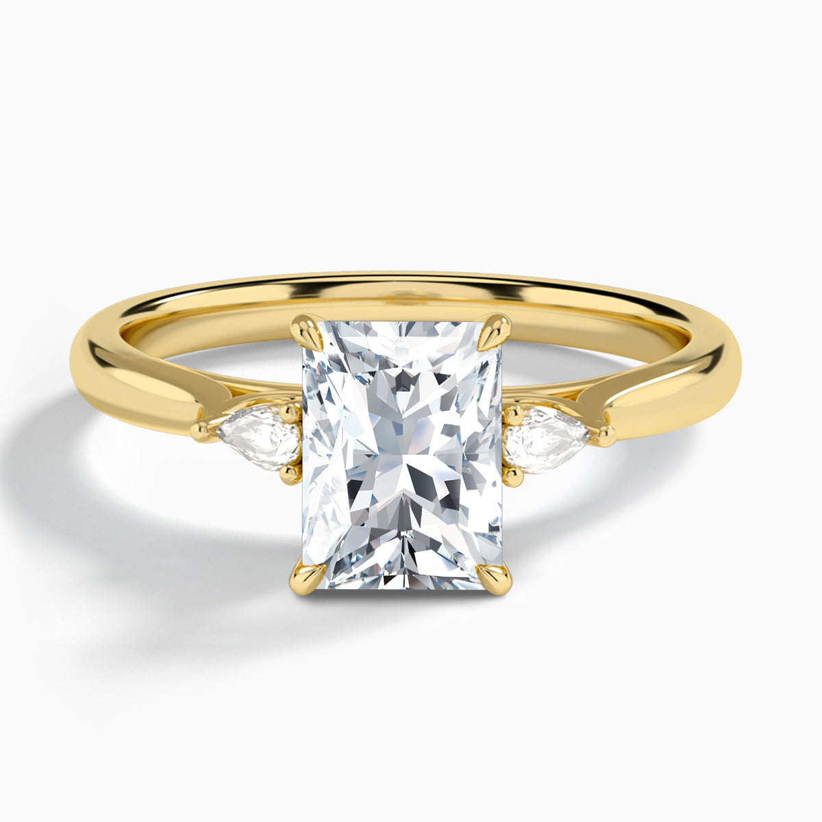 Radiant Perfect Fit Three Stone Lab Diamond Engagement Ring In 14K Yellow Gold - Lucenjuri