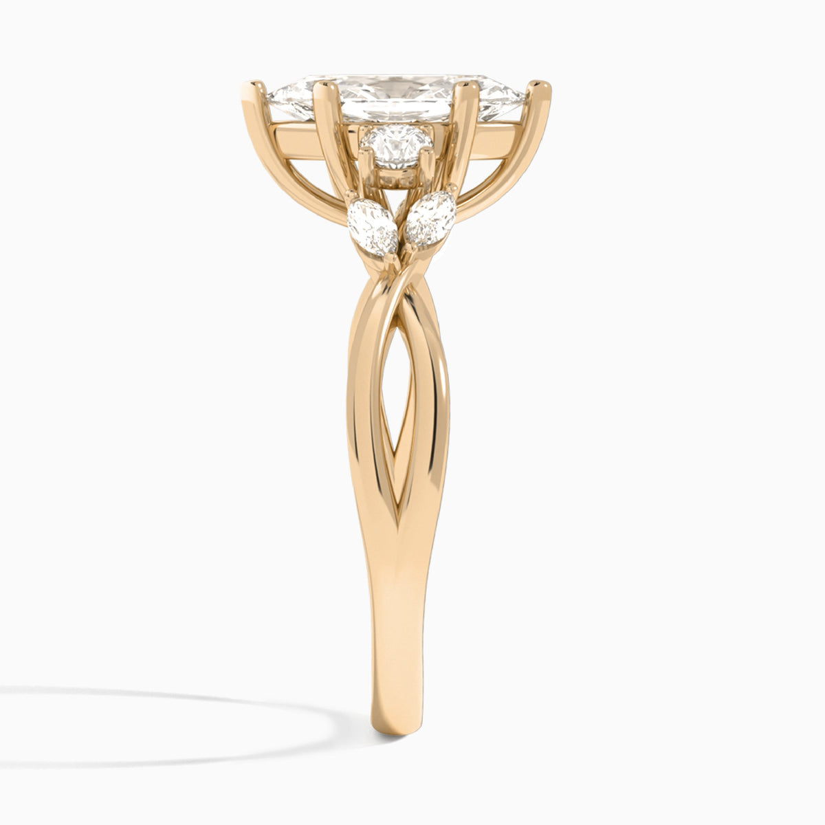 Marquise Willow Three Stone Lab Diamond Engagement Ring In 14K Rose Gold, Side View