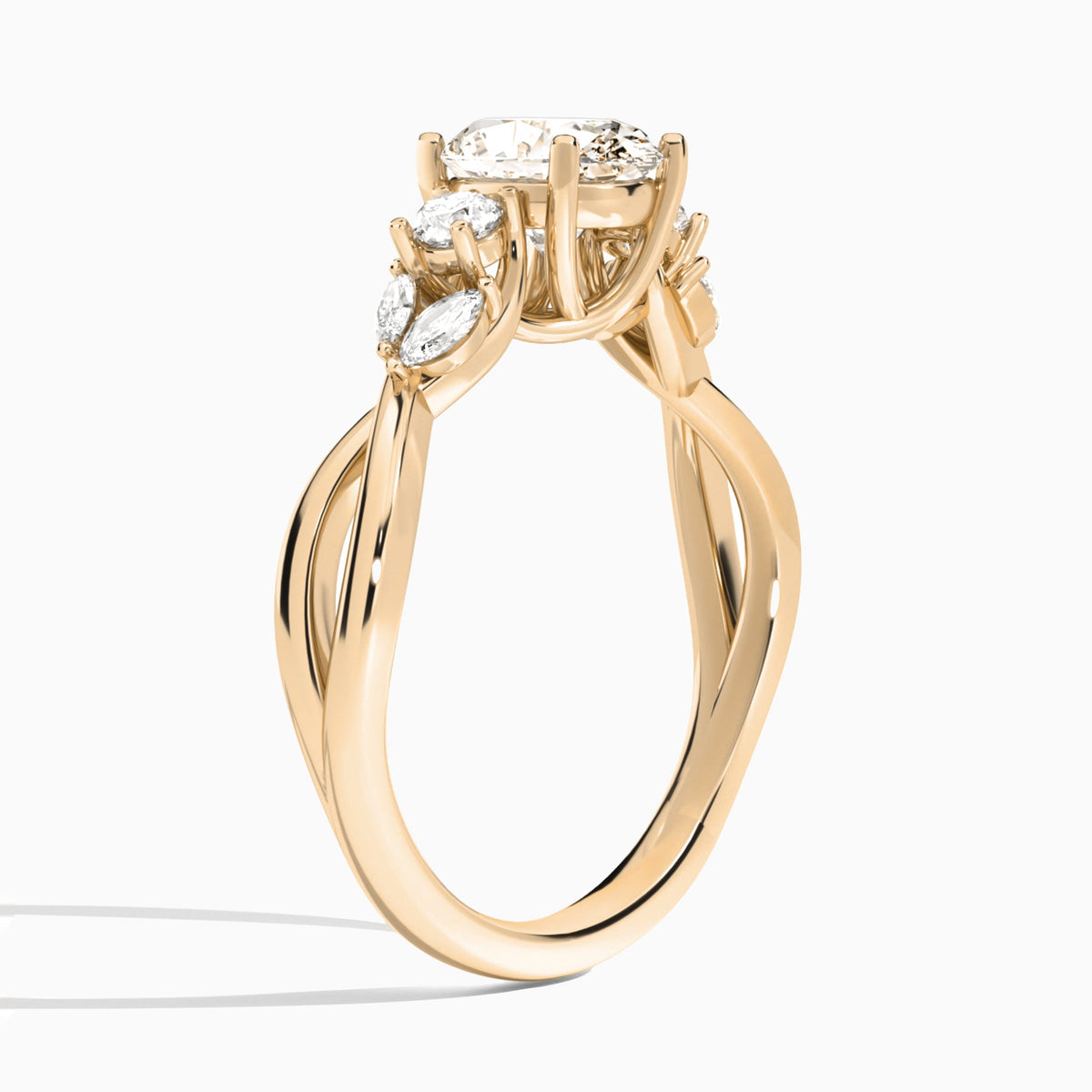 Oval Willow Three Stone Lab Diamond Engagement Ring In 14K Rose Gold, Angle View