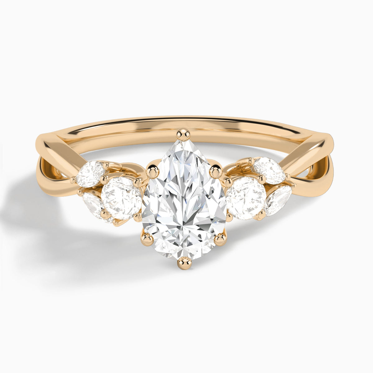 Pear Willow Three Stone Lab Diamond Engagement Ring In 14K Rose Gold - Lucenjuri