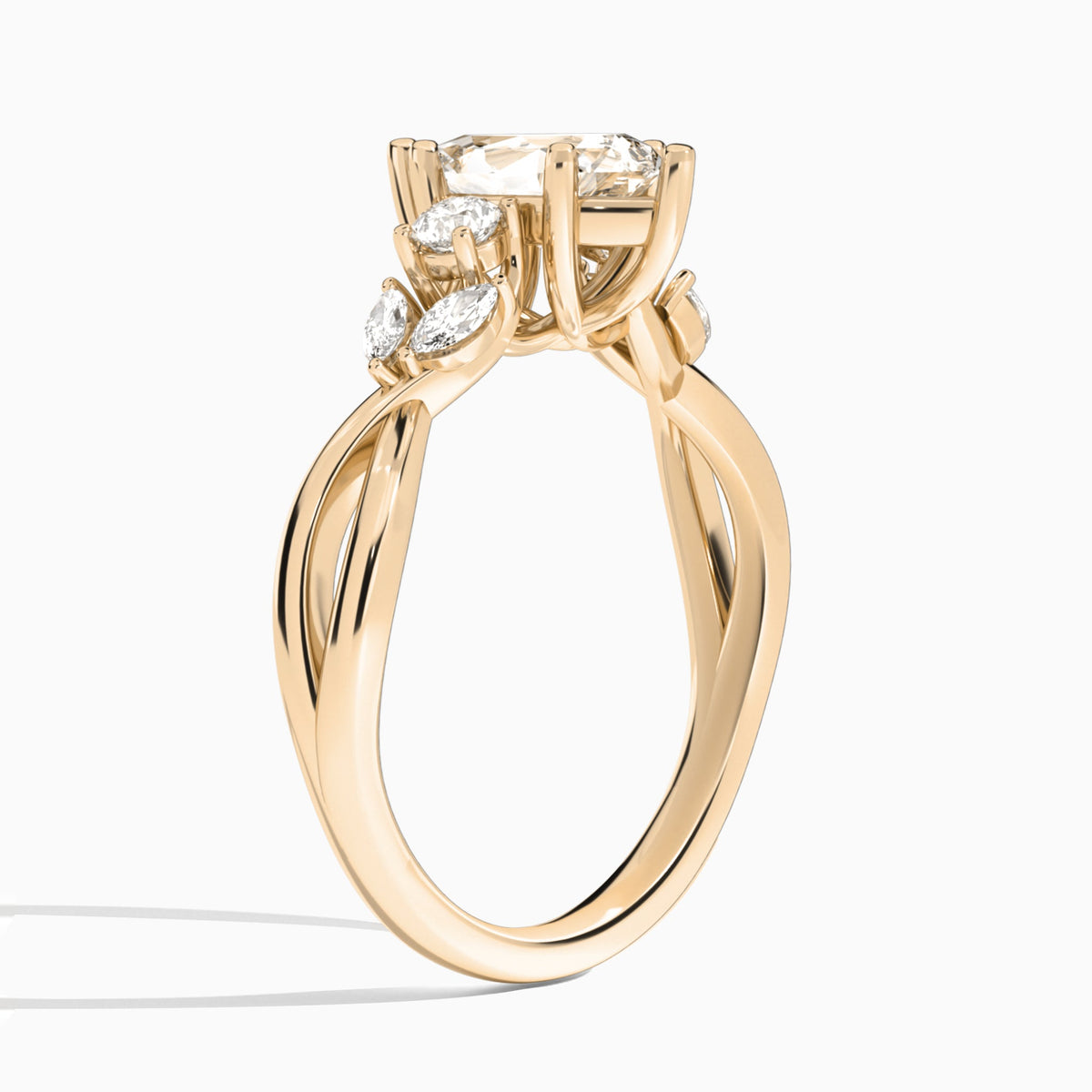 Pear Willow Three Stone Lab Diamond Engagement Ring In 14K Rose Gold, Angle View