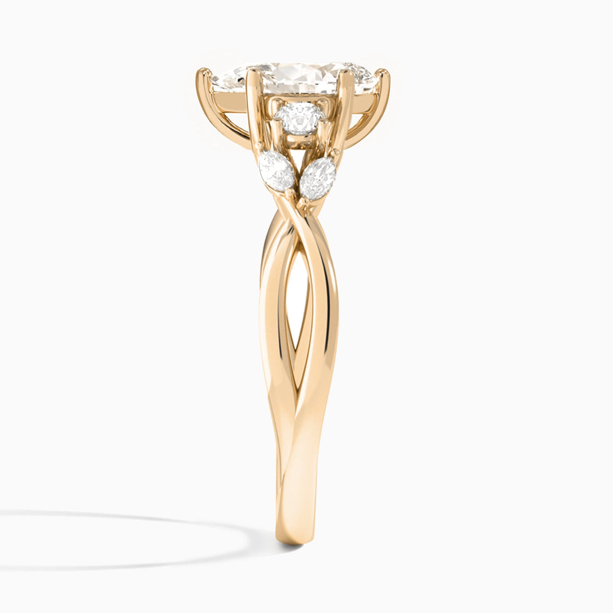 Pear Willow Three Stone Lab Diamond Engagement Ring In 14K Rose Gold, Side View