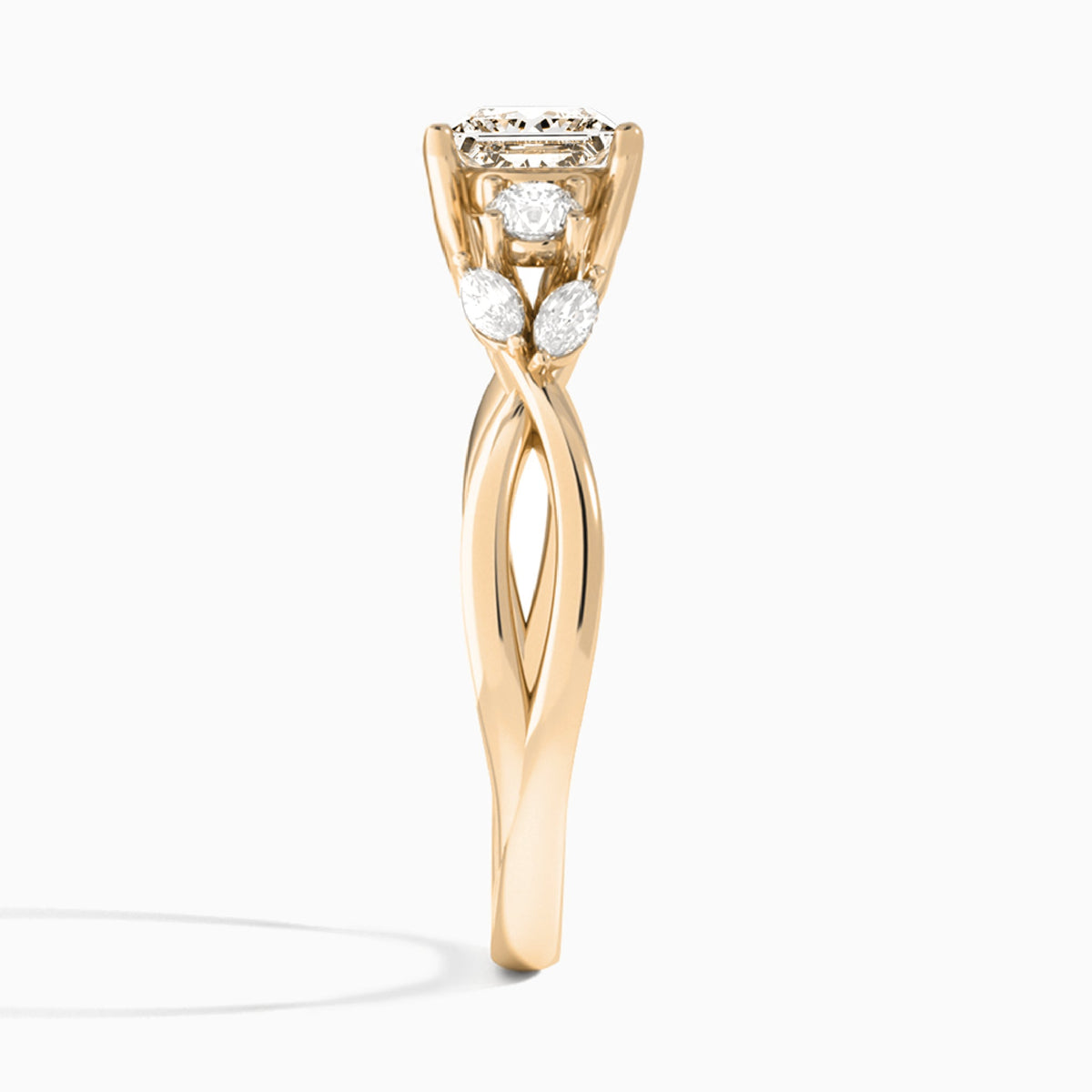 Princess Willow Three Stone Lab Diamond Engagement Ring In 14K Rose Gold, Side View