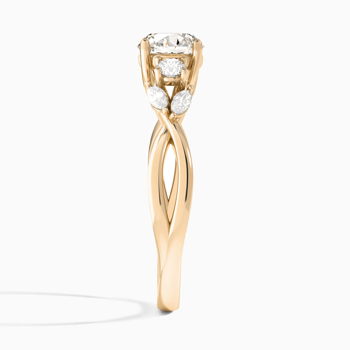 Round Willow Three Stone Lab Diamond Engagement Ring In 14K Rose Gold, Side View