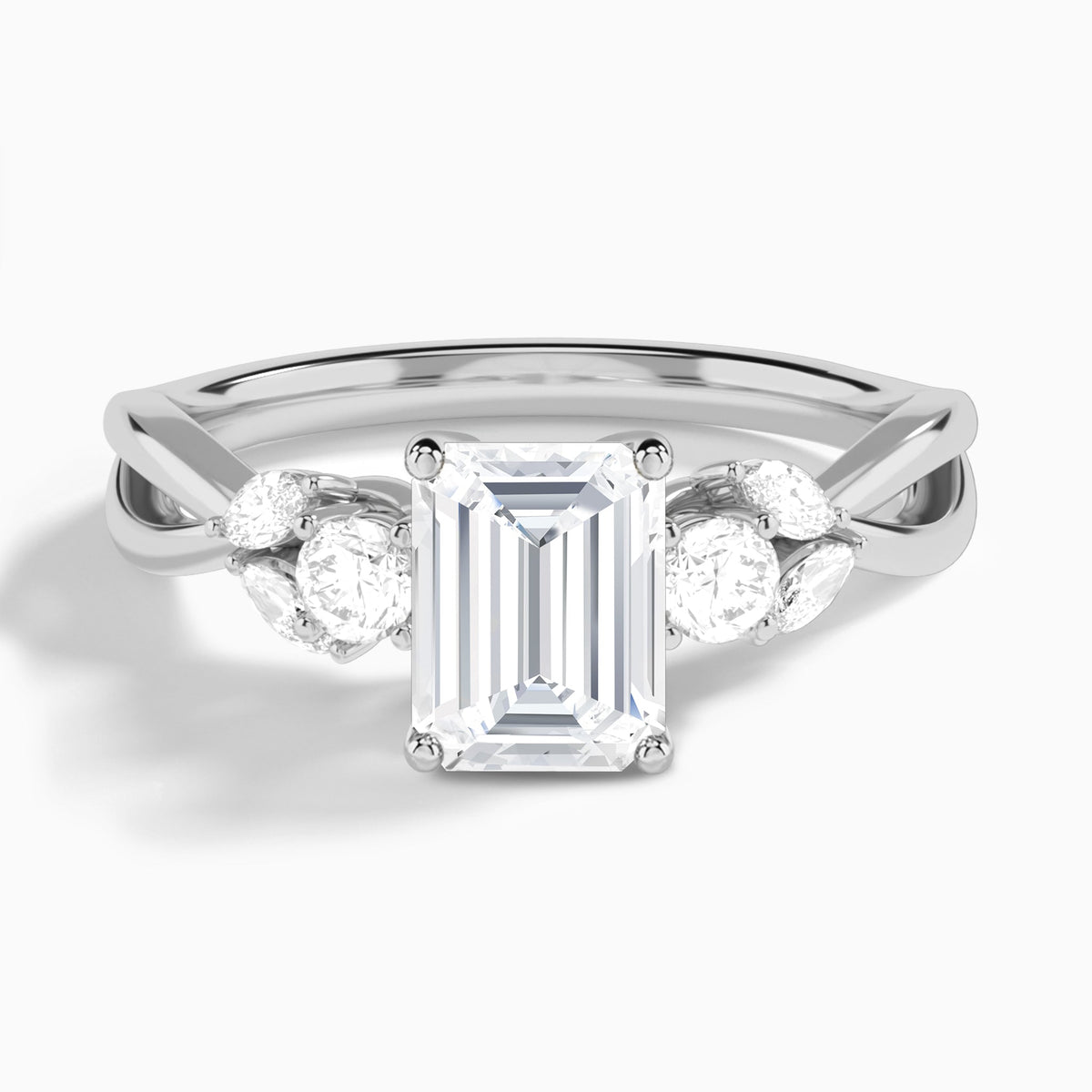 Emerald Willow Three Stone Lab Diamond Engagement Ring In 18K White Gold - Lucenjuri
