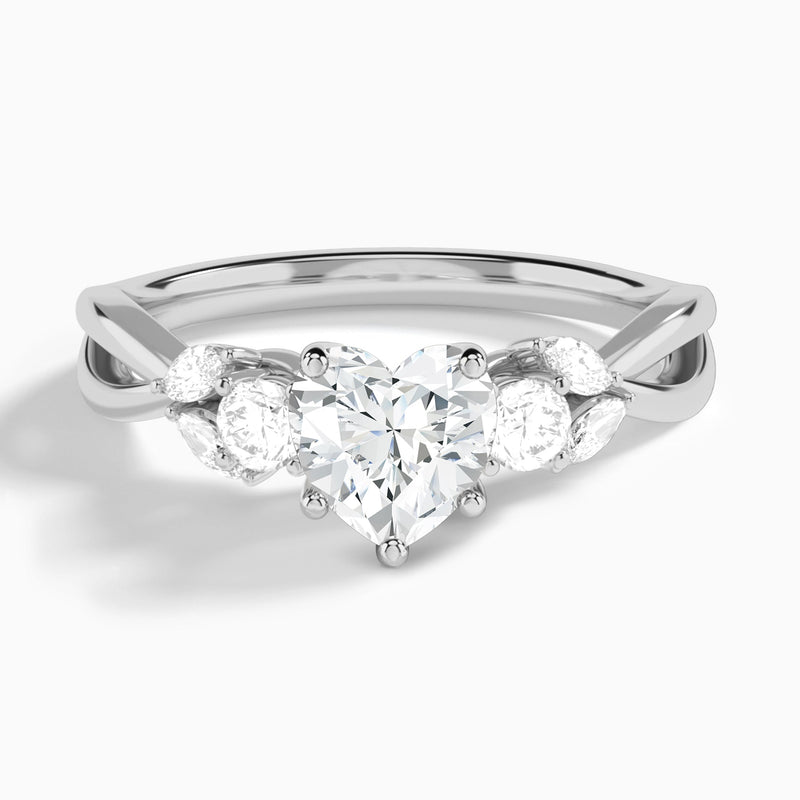 Heart Willow Three Stone Lab Diamond Engagement Ring In 14K White Gold - Lucenjuri