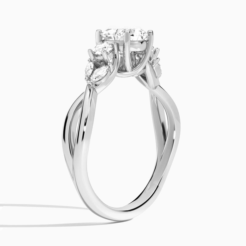 Heart Willow Three Stone Lab Diamond Engagement Ring In 14K White Gold, Angle View