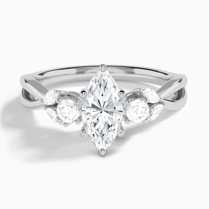 Marquise Willow Three Stone Lab Diamond Engagement Ring In 18K White Gold - Lucenjuri