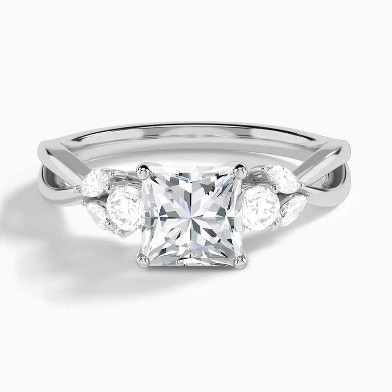 Princess Willow Three Stone Lab Diamond Engagement Ring In 14K White Gold - Lucenjuri