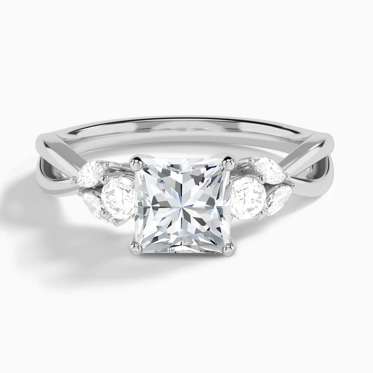 Princess Willow Three Stone Lab Diamond Engagement Ring In 14K White Gold - Lucenjuri