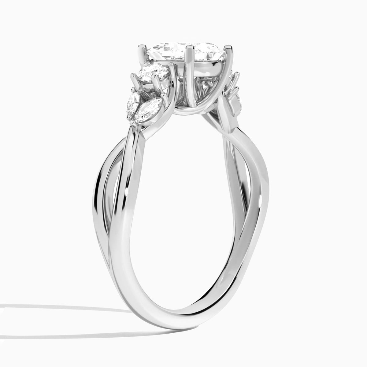 Princess Willow Three Stone Lab Diamond Engagement Ring In 18K White Gold, Angle View