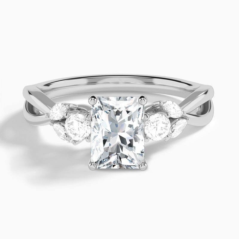 Radiant Willow Three Stone Lab Diamond Engagement Ring In 18K White Gold - Lucenjuri