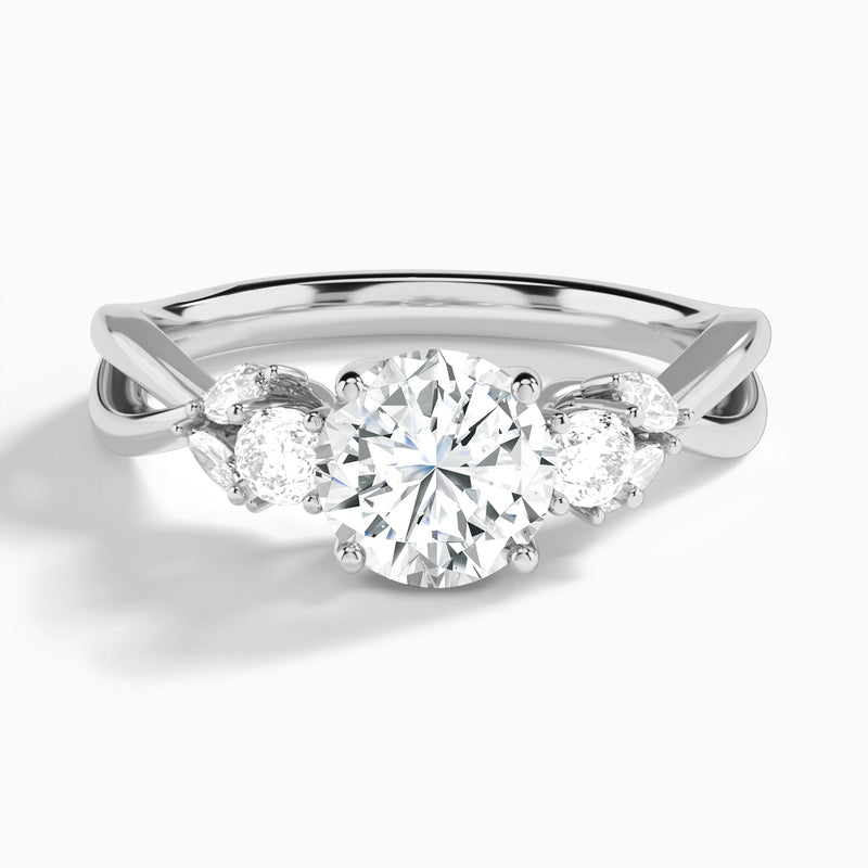 Round Willow Three Stone Lab Diamond Engagement Ring In 18K White Gold - Lucenjuri