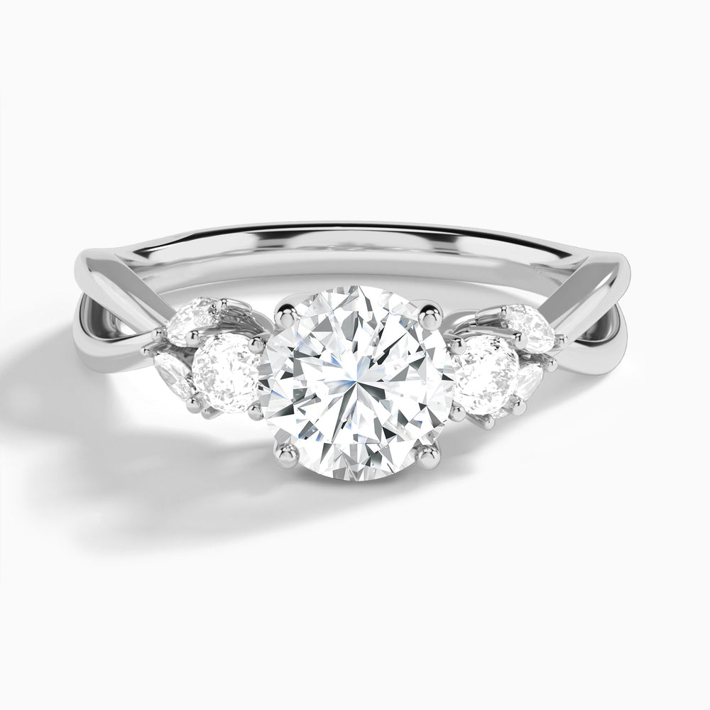 Round Willow Three Stone Lab Diamond Engagement Ring In 14K White Gold - Lucenjuri