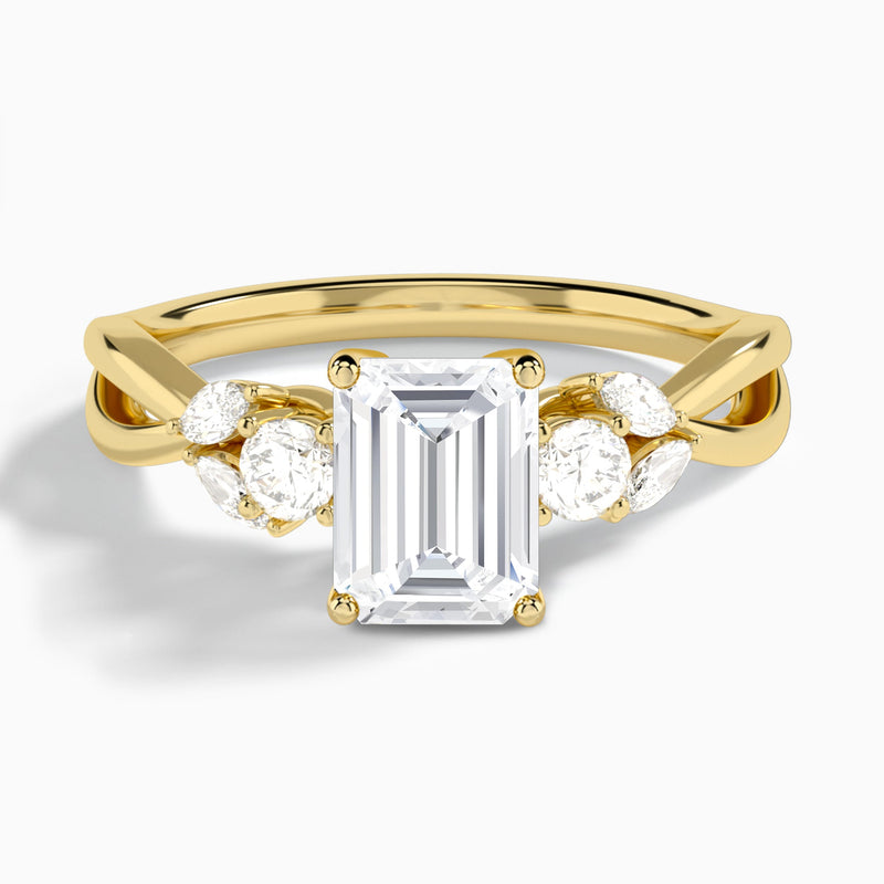 Emerald Willow Three Stone Lab Diamond Engagement Ring In 14K Yellow Gold - Lucenjuri