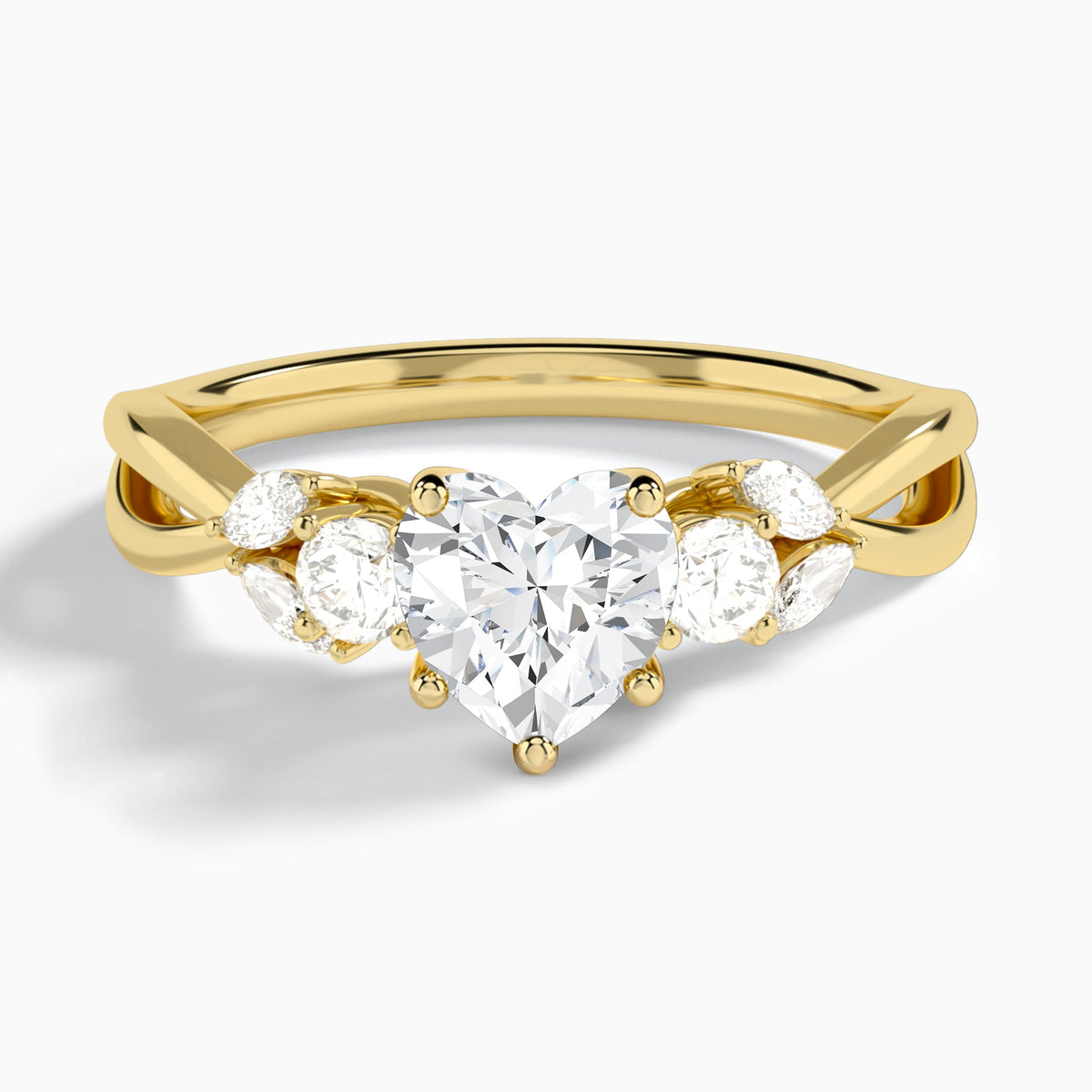 Heart Willow Three Stone Lab Diamond Engagement Ring In 18K Yellow Gold - Lucenjuri