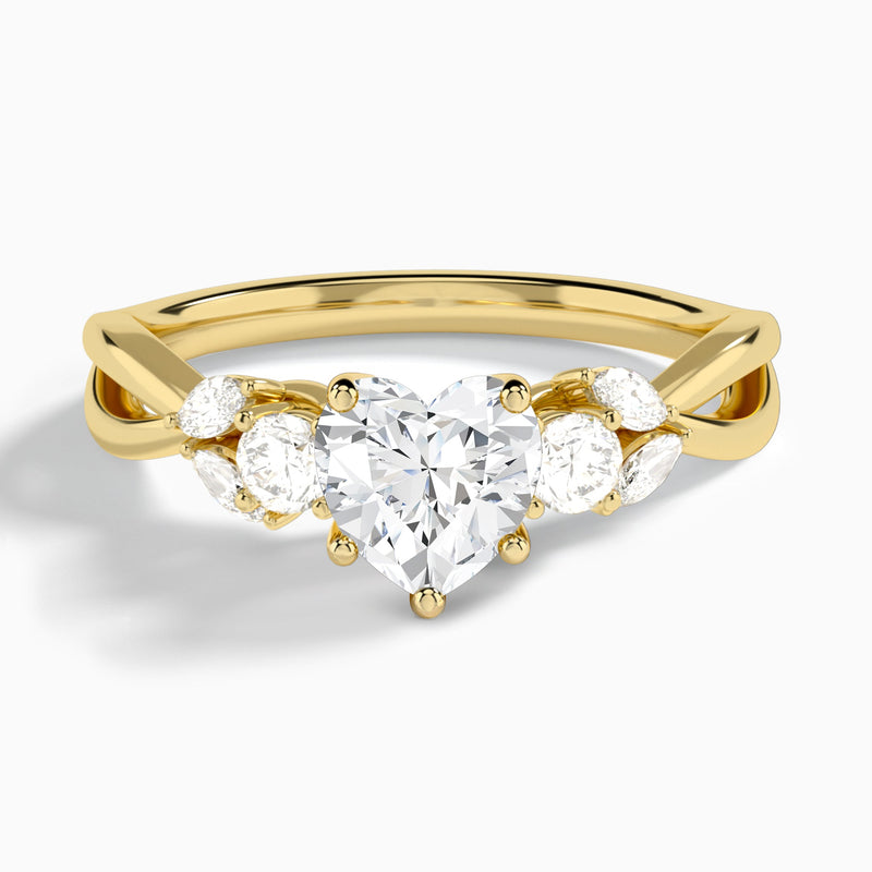 Heart Willow Three Stone Lab Diamond Engagement Ring In 14K Yellow Gold - Lucenjuri