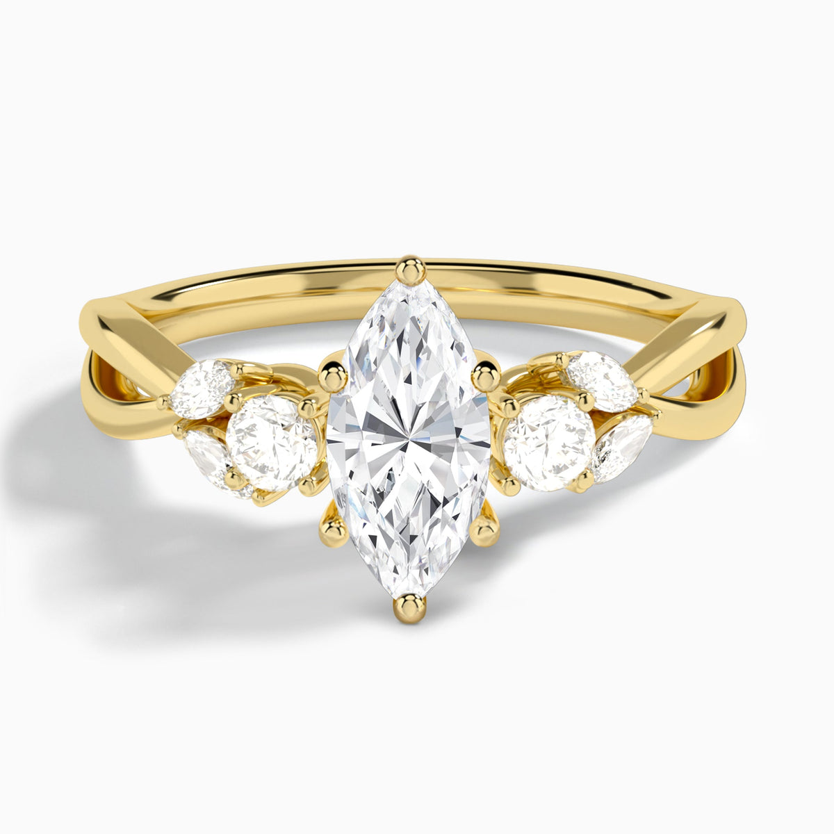 Marquise Willow Three Stone Lab Diamond Engagement Ring In 18K Yellow Gold - Lucenjuri