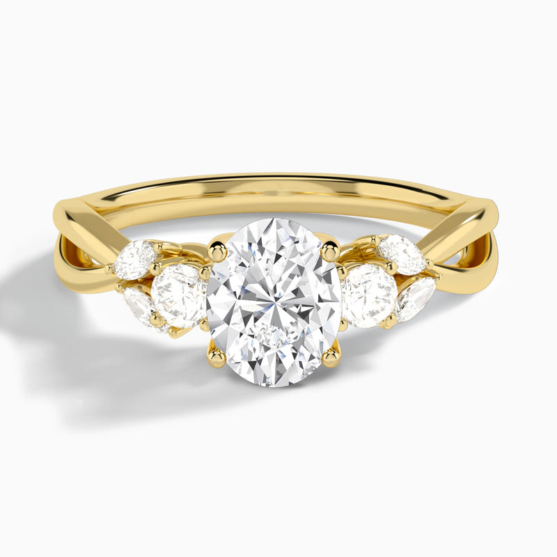 Oval Willow Three Stone Lab Diamond Engagement Ring In 14K Yellow Gold - Lucenjuri
