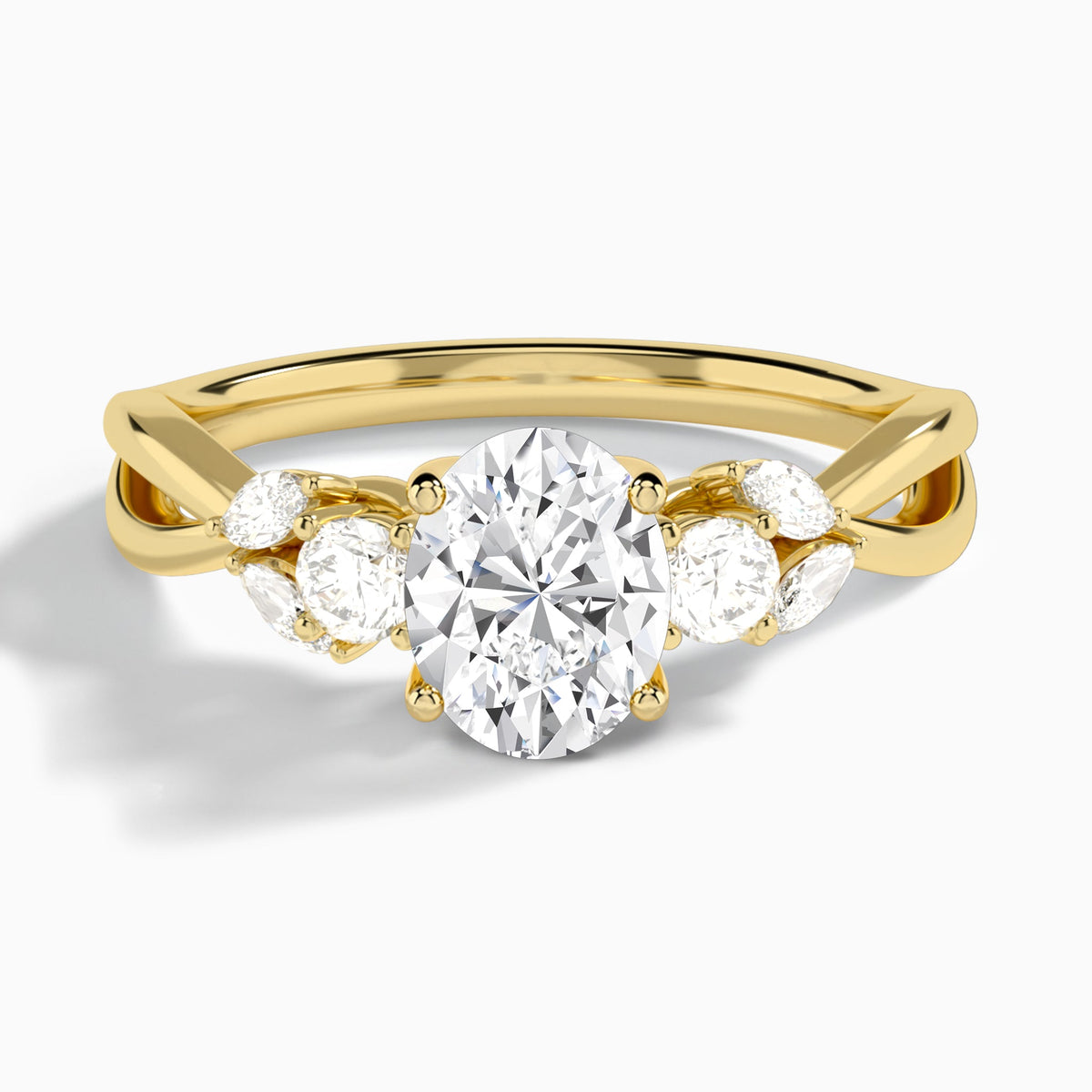 Oval Willow Three Stone Lab Diamond Engagement Ring In 14K Yellow Gold - Lucenjuri
