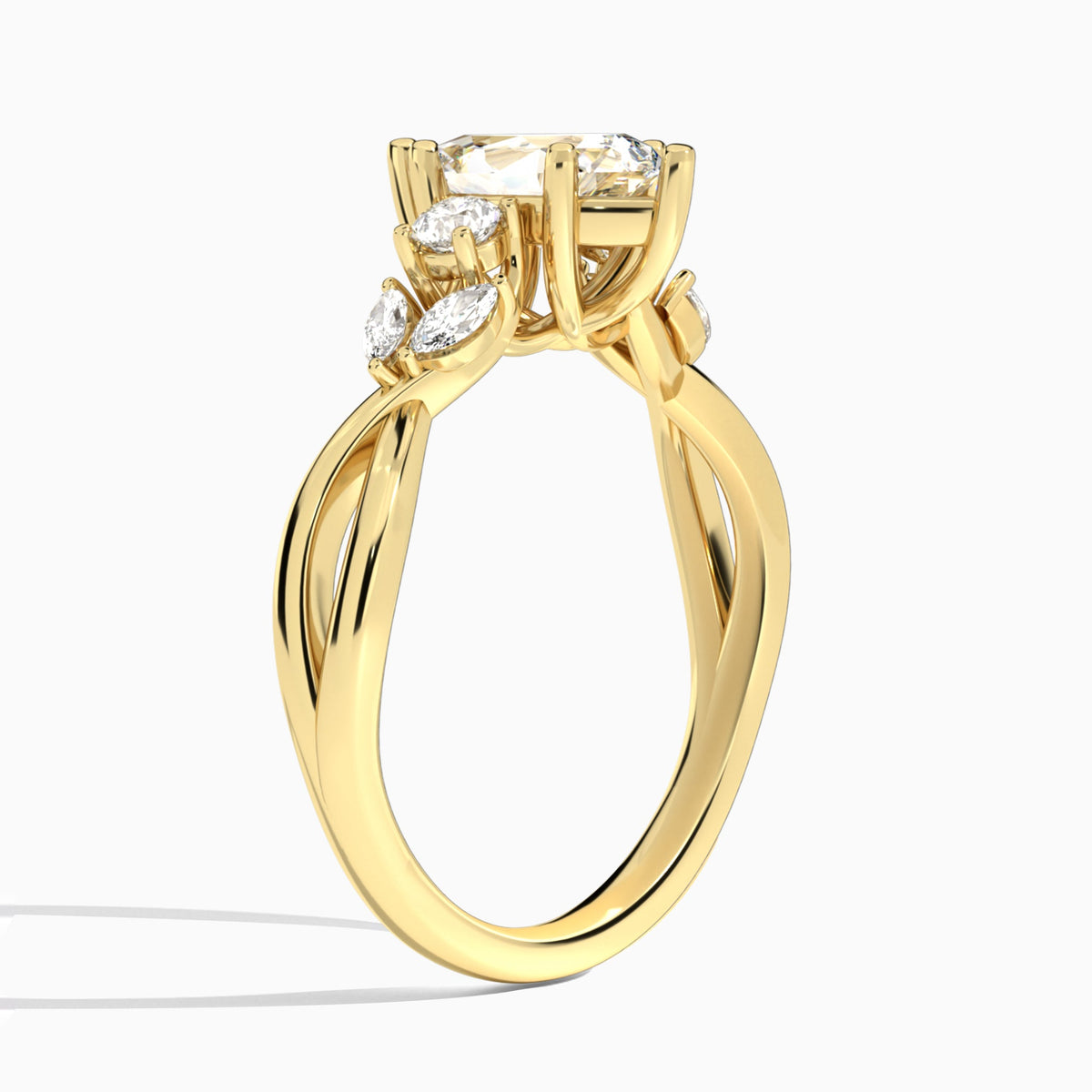 Pear Willow Three Stone Lab Diamond Engagement Ring In 18K Yellow Gold, Angle View