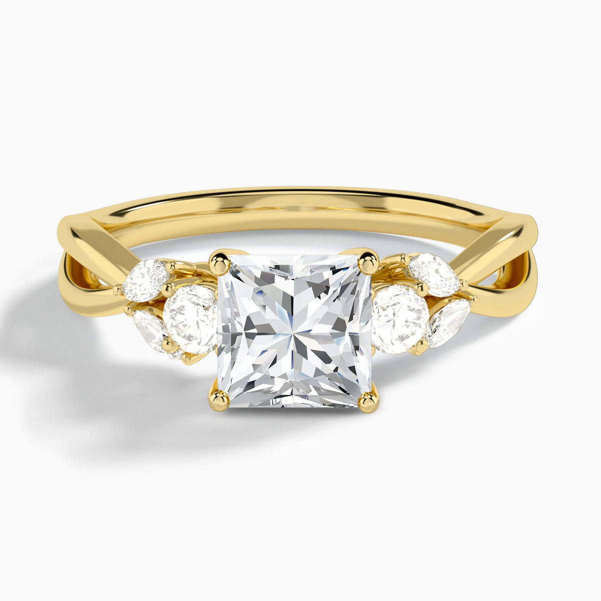 Princess Willow Three Stone Lab Diamond Engagement Ring In 18K Yellow Gold - Lucenjuri