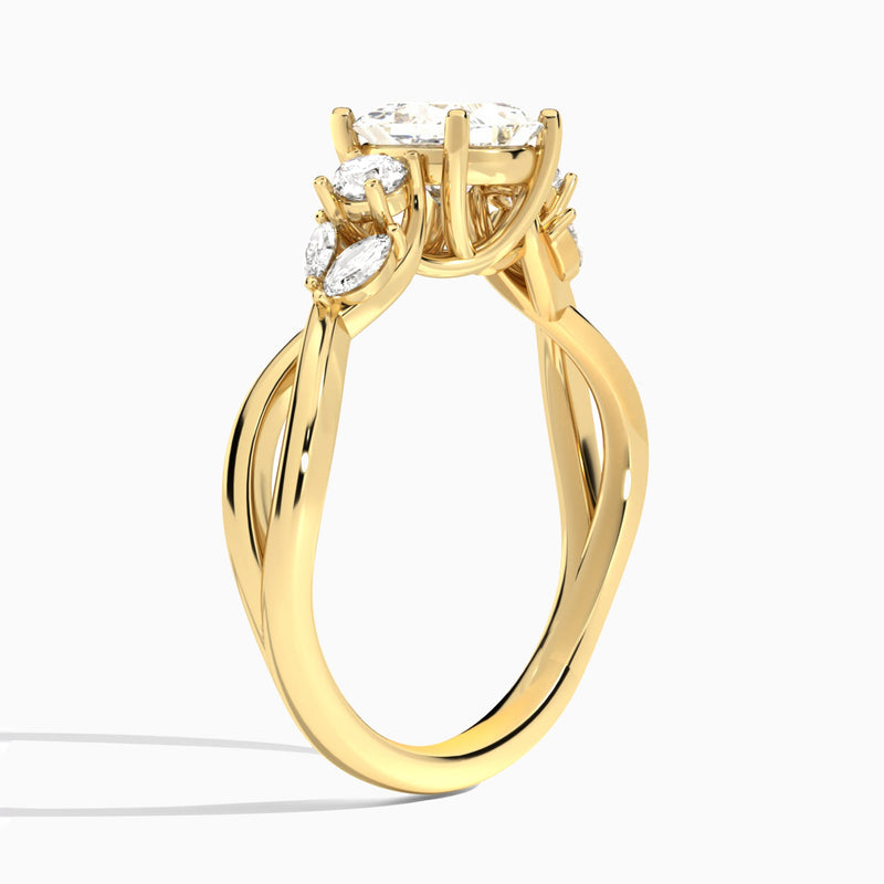Princess Willow Three Stone Lab Diamond Engagement Ring In 14K Yellow Gold, Angle View