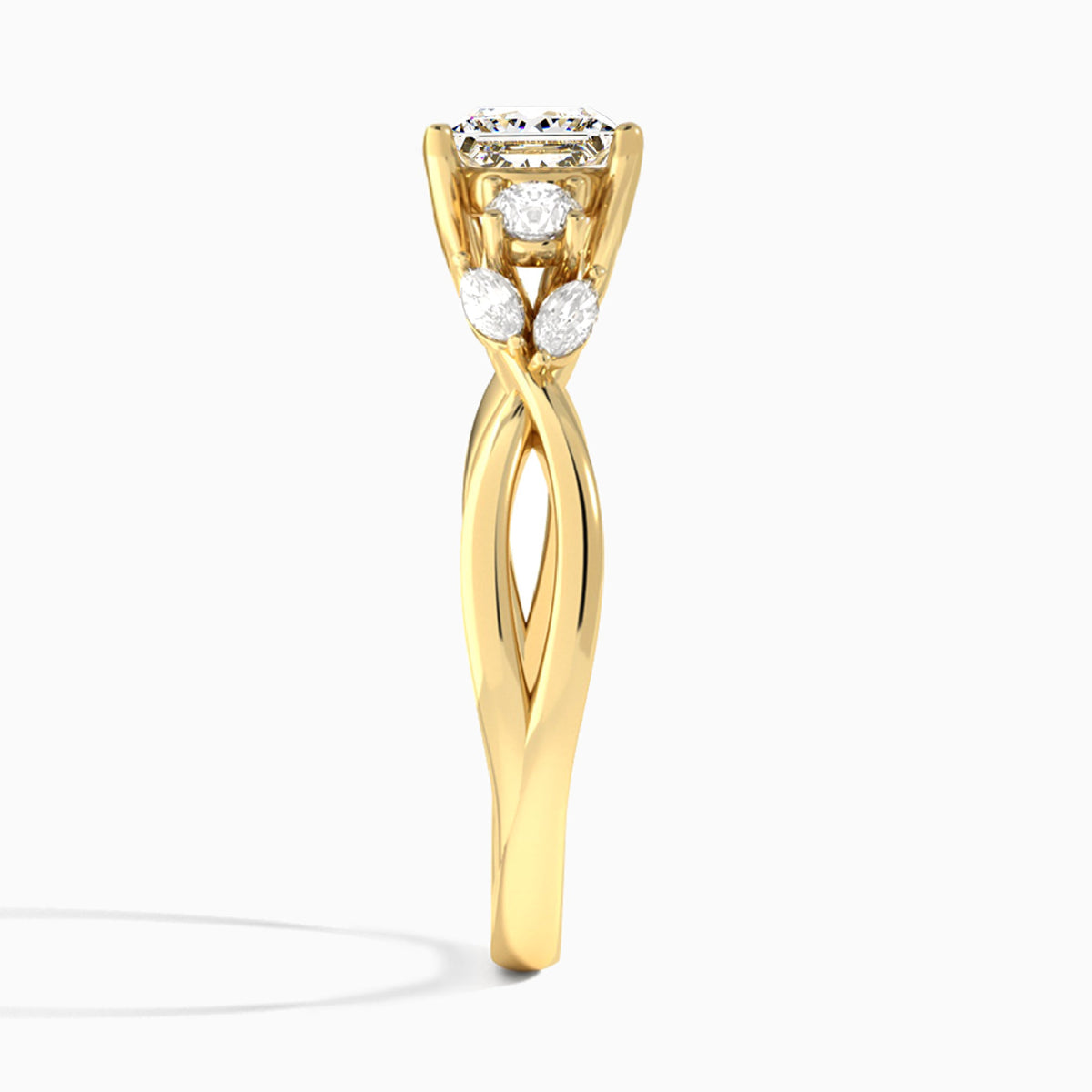 Princess Willow Three Stone Lab Diamond Engagement Ring In 14K Yellow Gold, Side View