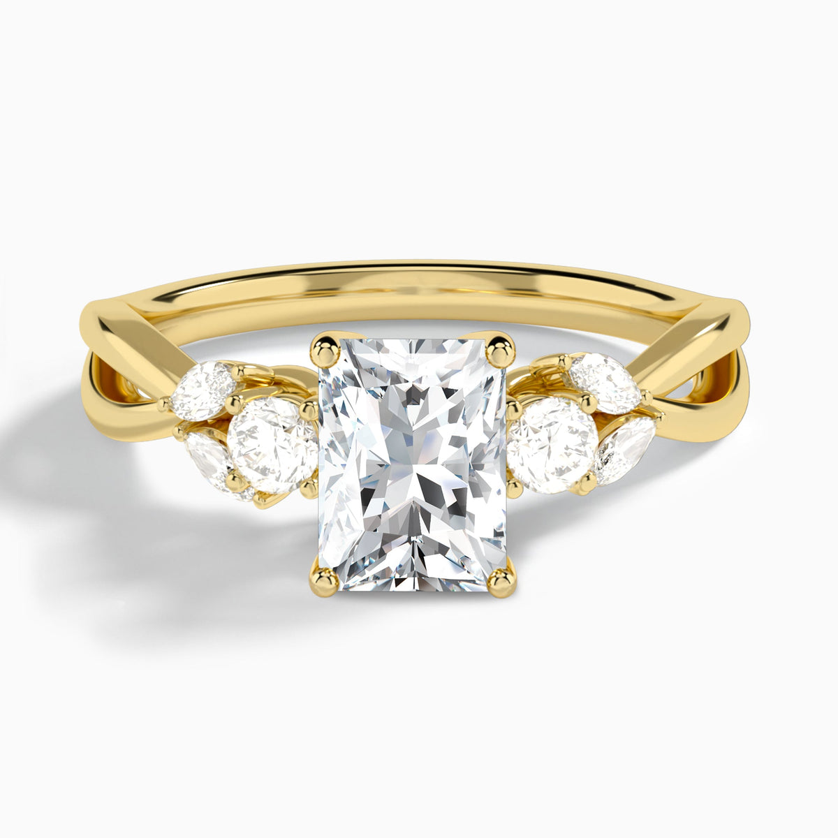 Radiant Willow Three Stone Lab Diamond Engagement Ring In 18K Yellow Gold - Lucenjuri