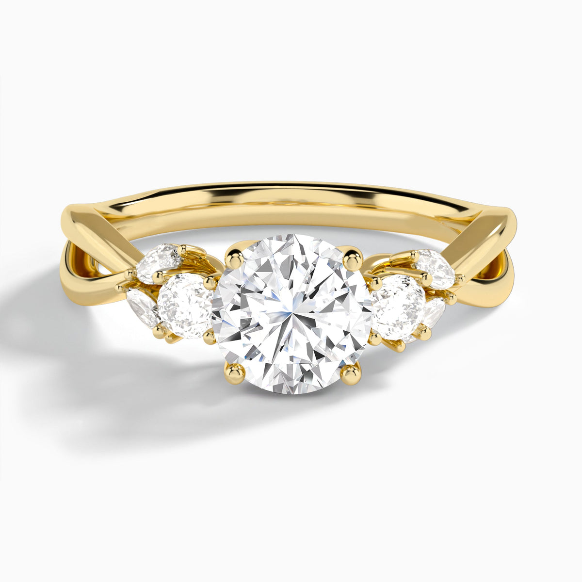 Round Willow Three Stone Lab Diamond Engagement Ring In 14K Yellow Gold - Lucenjuri