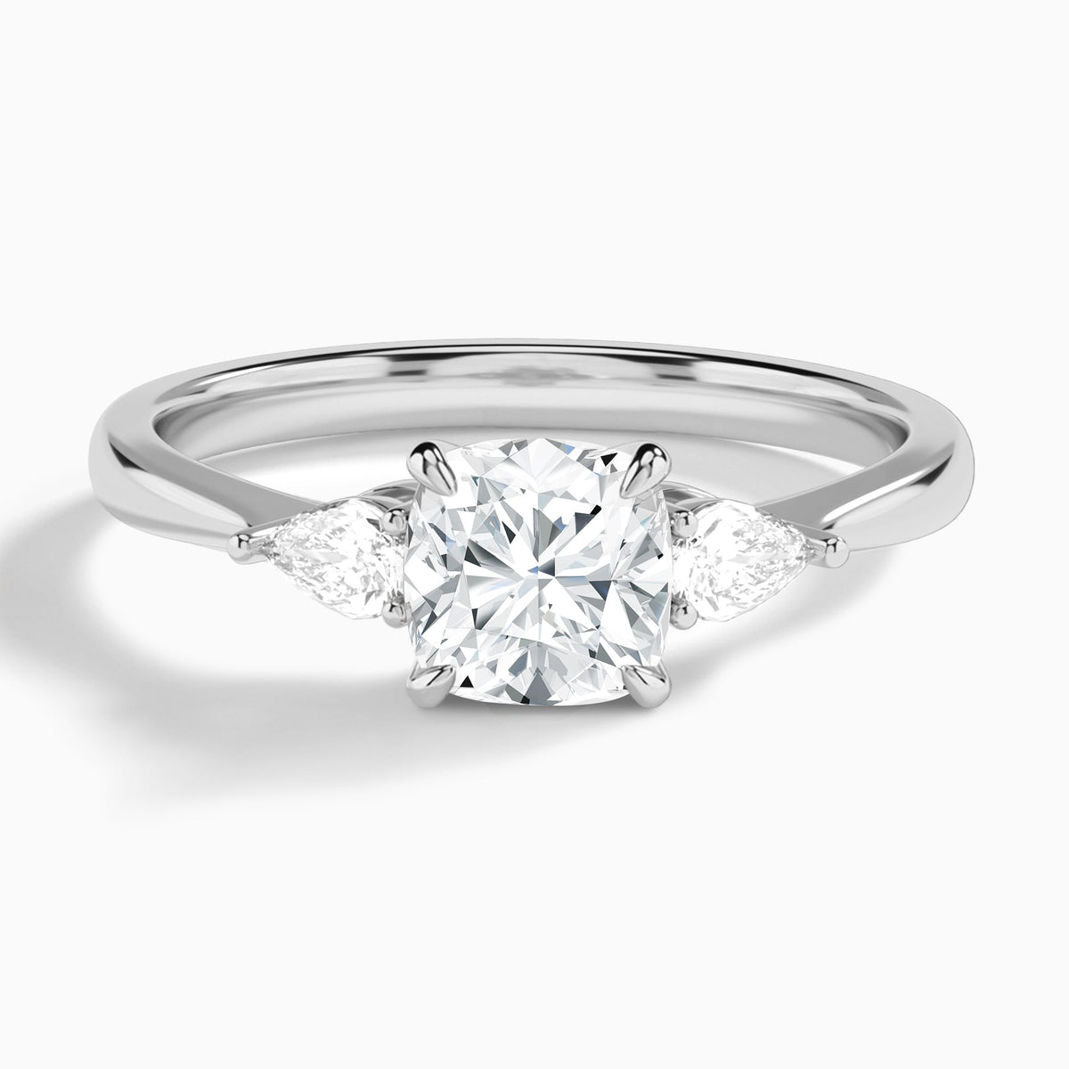 Cushion Petite Couture Three Stone Lab Diamond Engagement Ring In Platinum - Lucenjuri