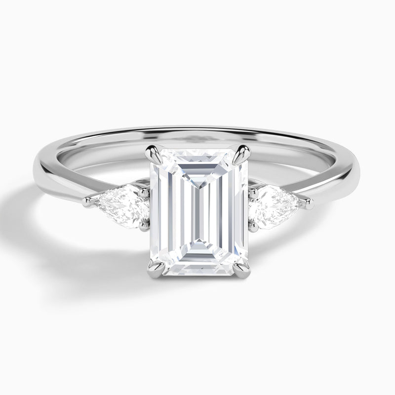 Emerald Petite Couture Three Stone Lab Diamond Engagement Ring In Platinum - Lucenjuri