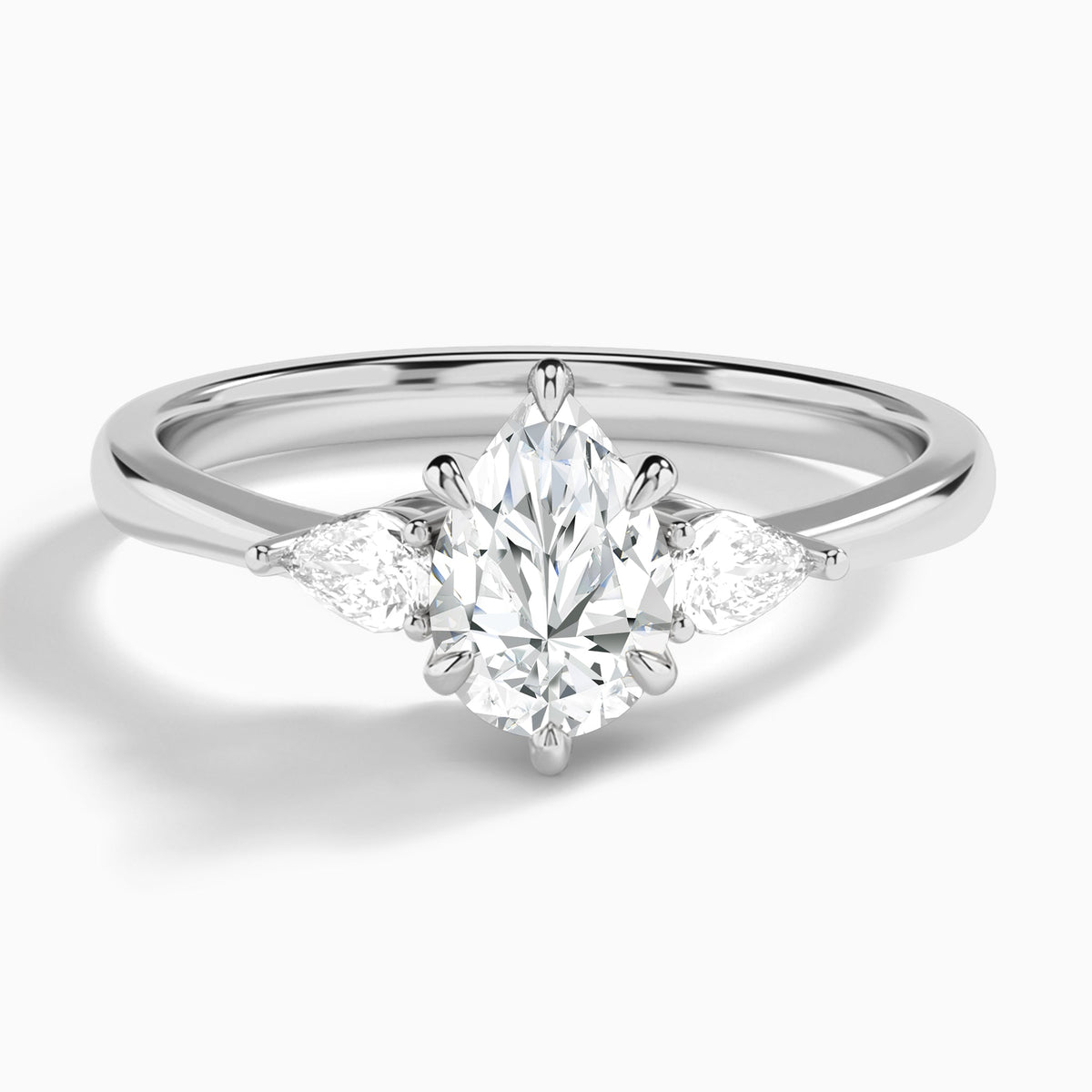 Pear Petite Couture Three Stone Lab Diamond Engagement Ring In Platinum - Lucenjuri