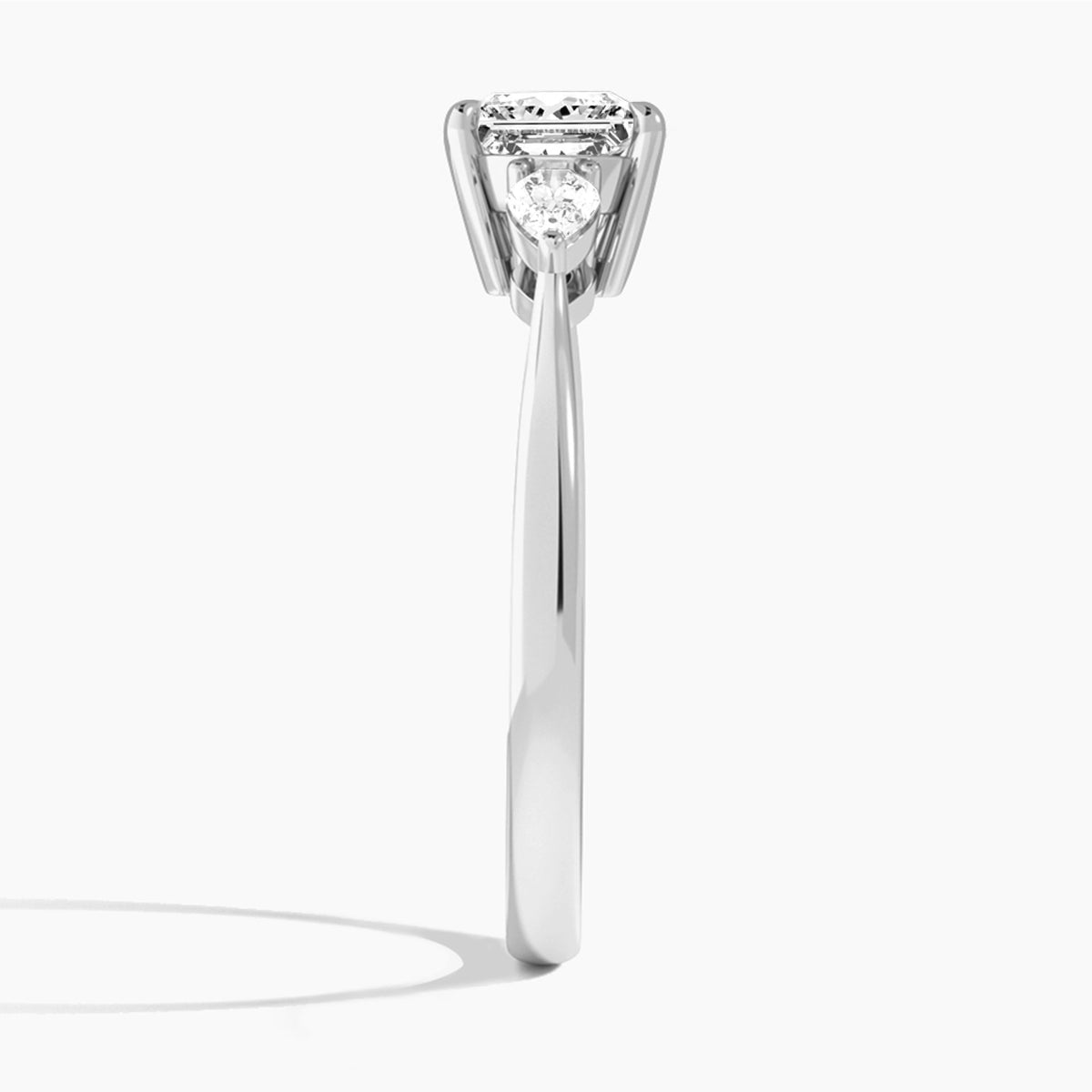 Princess Petite Couture Three Stone Lab Diamond Engagement Ring In Platinum, Side View