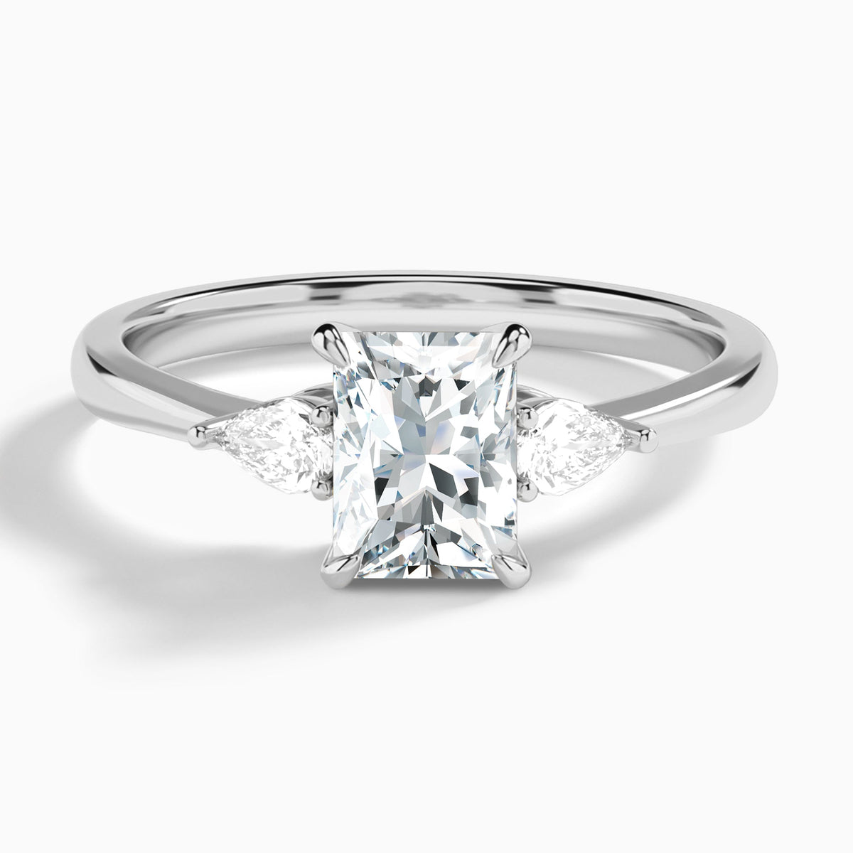 Radiant Petite Couture Three Stone Lab Diamond Engagement Ring In Platinum - Lucenjuri