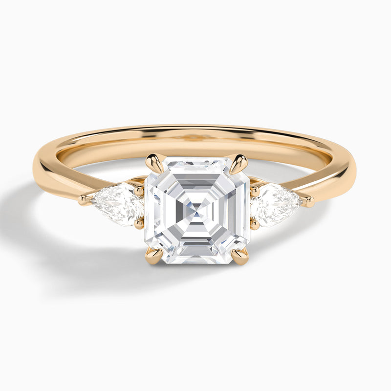 Asscher Petite Three Stone Lab Diamond Engagement Ring In 14K Rose Gold - Lucenjuri