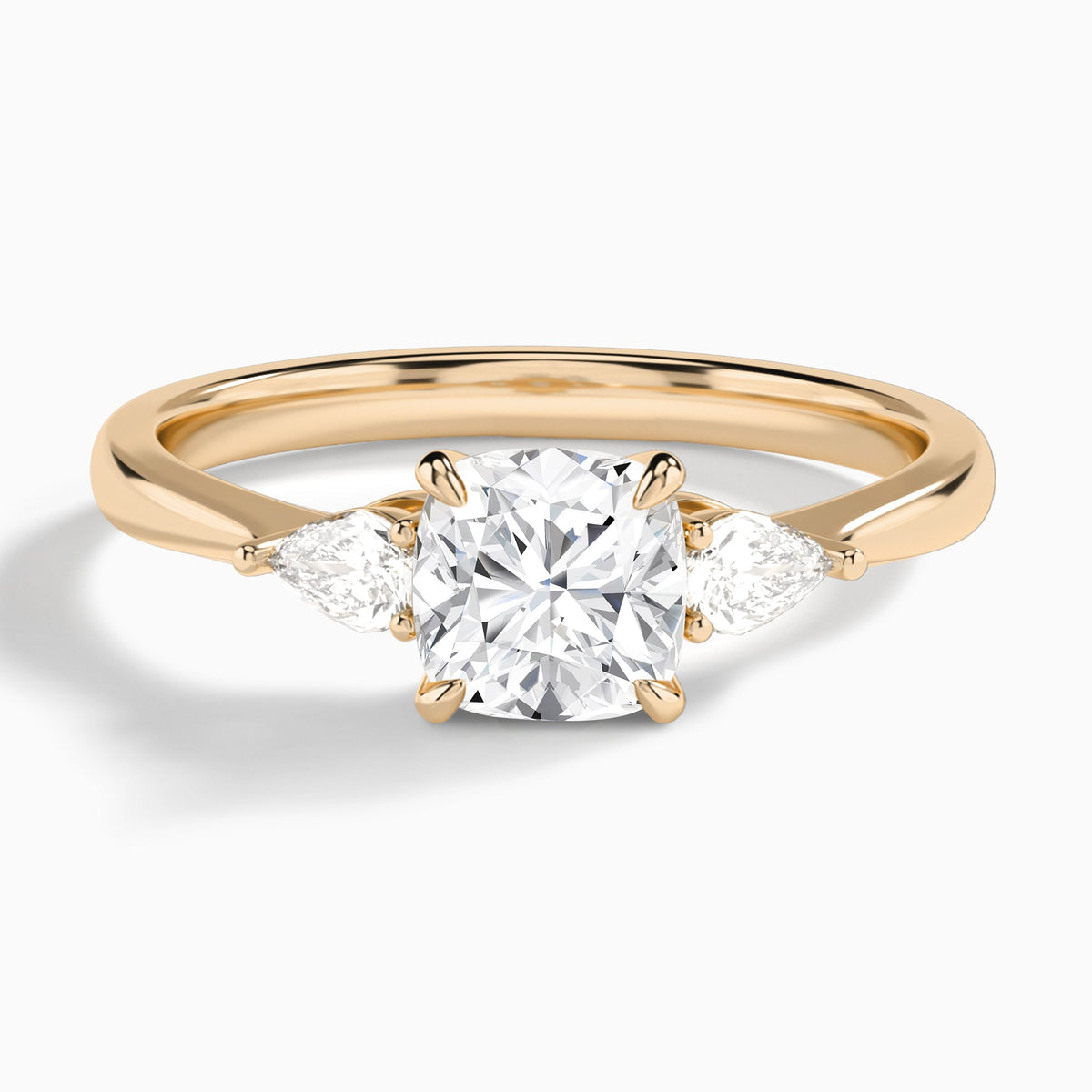 Cushion Petite Three Stone Lab Diamond Engagement Ring In 14K Rose Gold - Lucenjuri