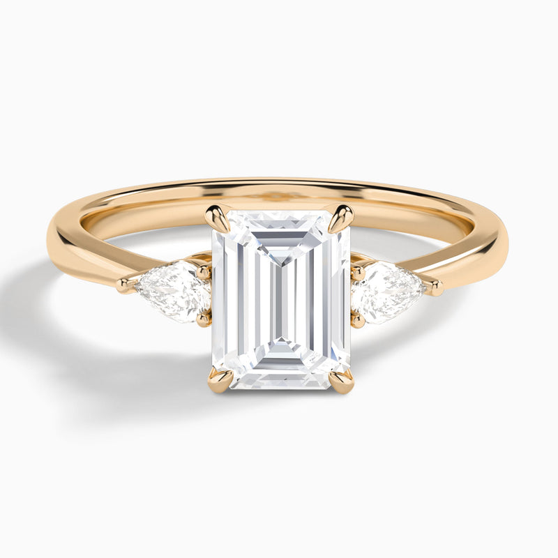 Emerald Petite Three Stone Lab Diamond Engagement Ring In 14K Rose Gold - Lucenjuri