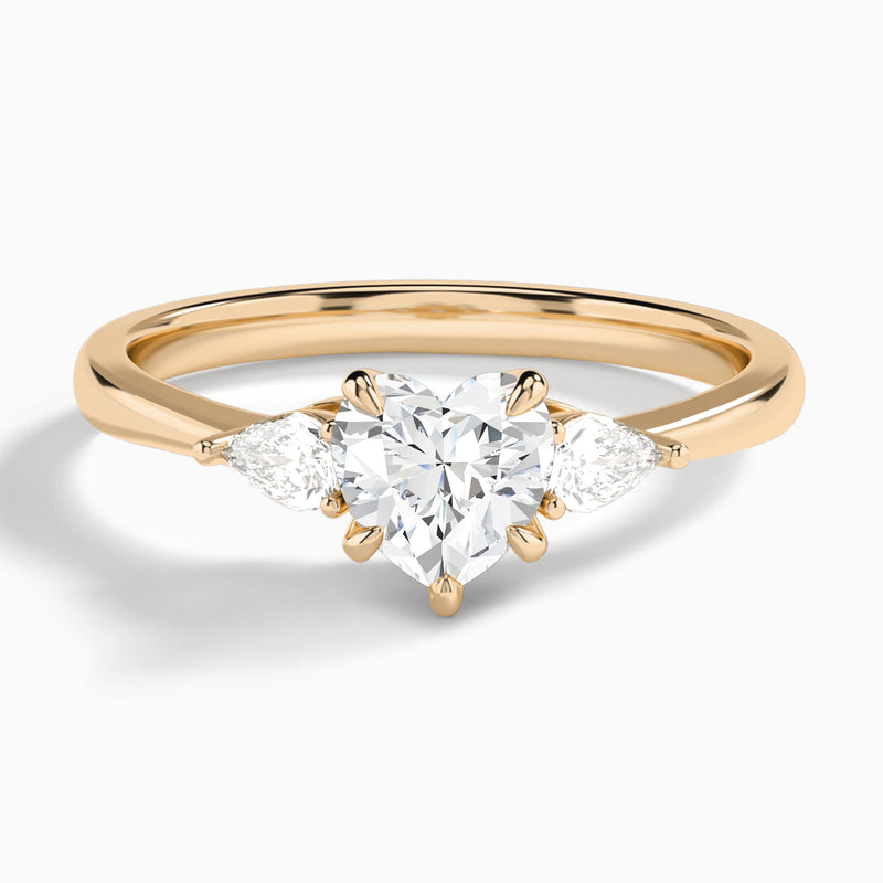 Heart Petite Three Stone Lab Diamond Engagement Ring In 14K Rose Gold - Lucenjuri