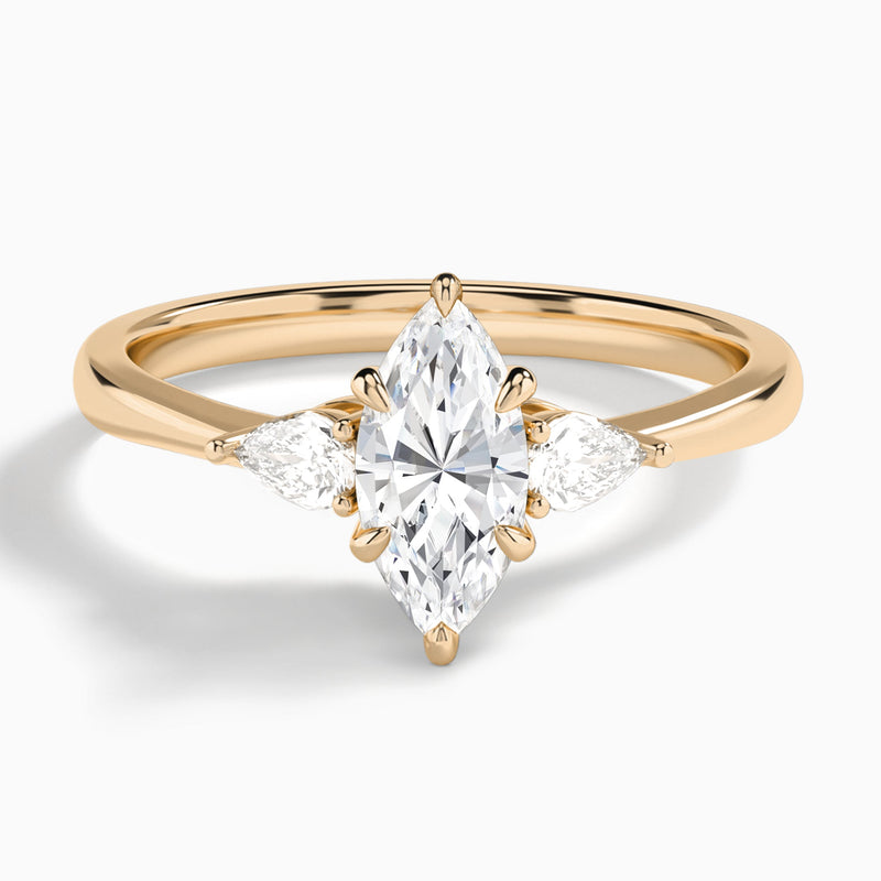 Marquise Petite Three Stone Lab Diamond Engagement Ring In 14K Rose Gold - Lucenjuri