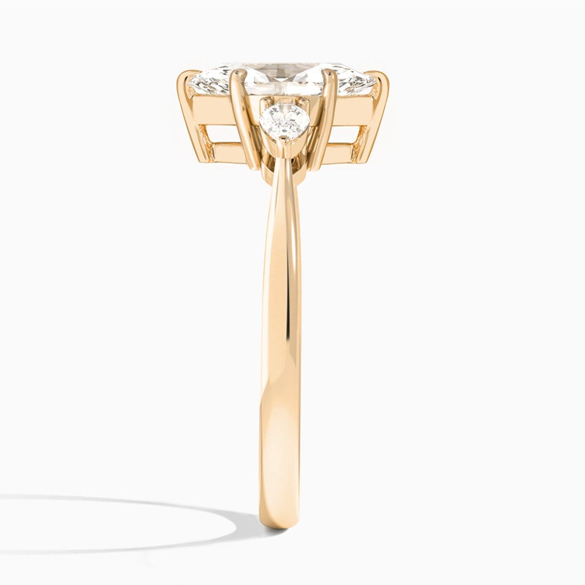 Marquise Petite Three Stone Lab Diamond Engagement Ring In 14K Rose Gold, Side View