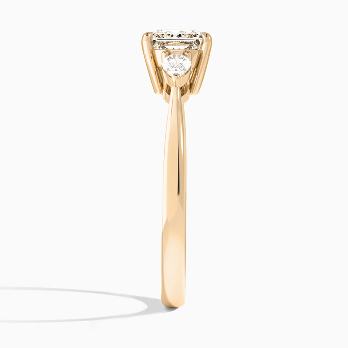 Princess Petite Three Stone Lab Diamond Engagement Ring In 14K Rose Gold, Side View