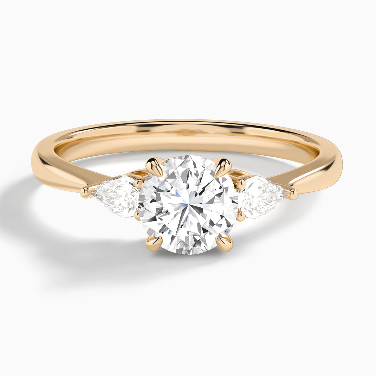 Round Petite Three Stone Lab Diamond Engagement Ring In 14K Rose Gold - Lucenjuri