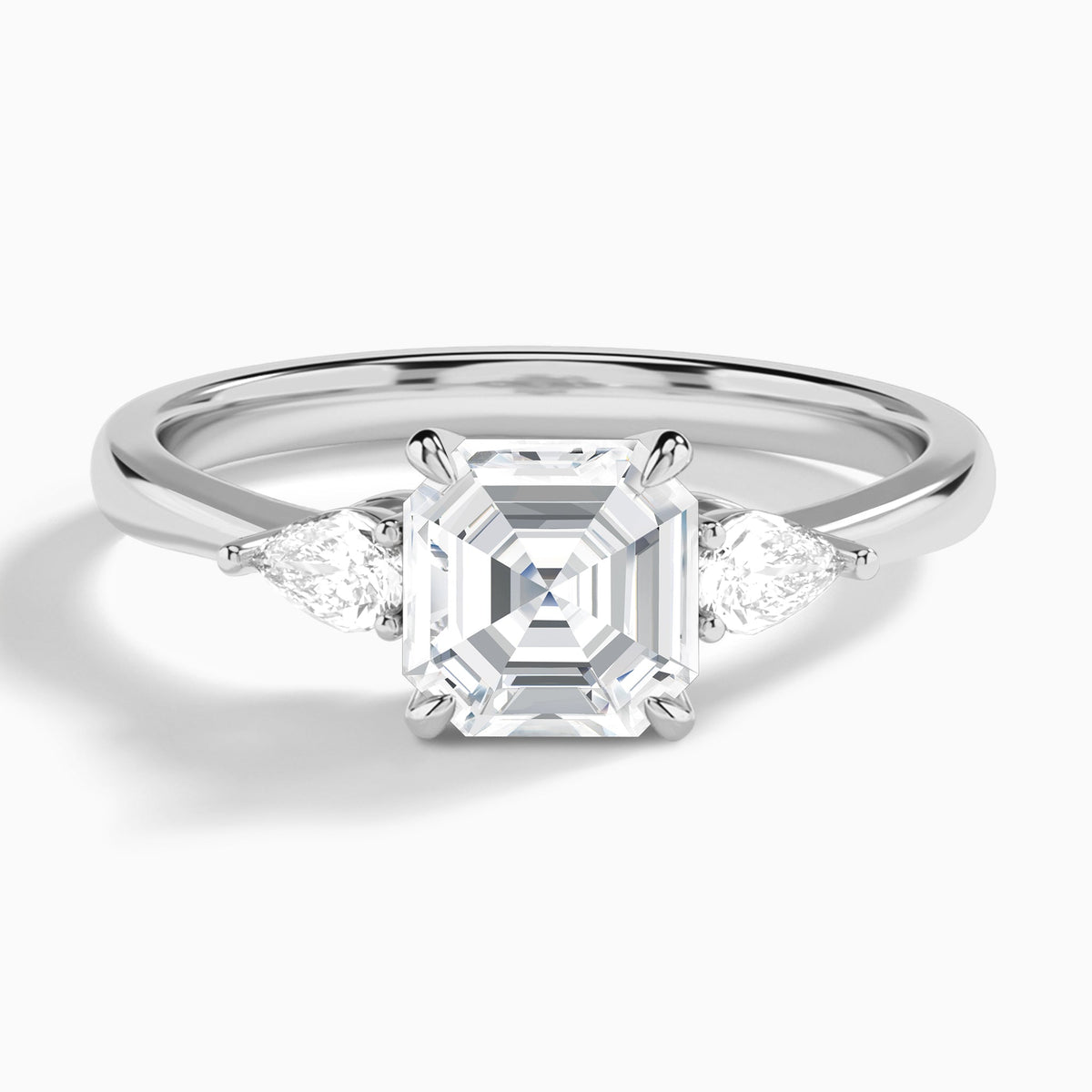 Asscher Petite Three Stone Lab Diamond Engagement Ring In 14K White Gold - Lucenjuri